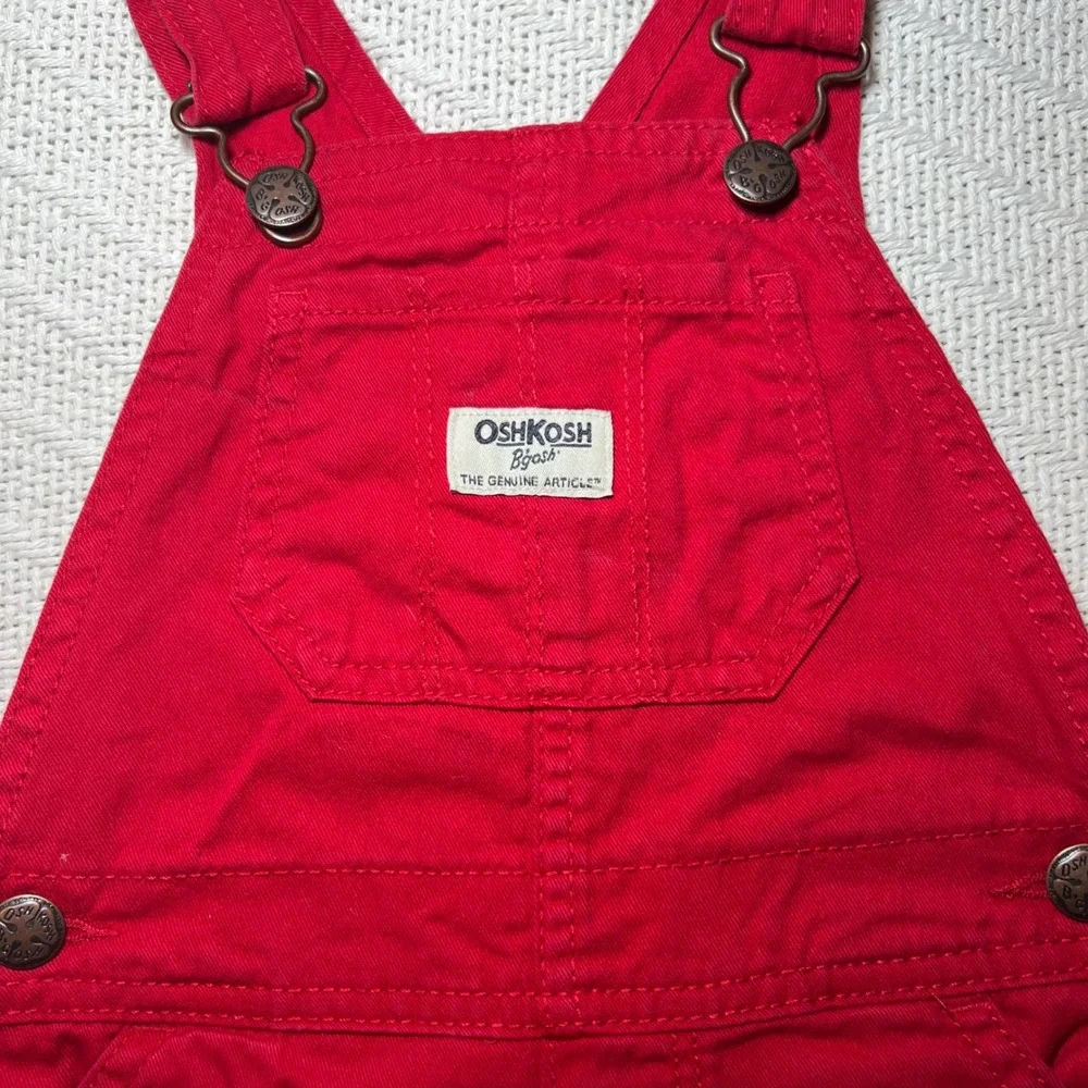 OshKosh B'gosh Girls Red Eyelet Lace Trim Shortalls Overalls 3T